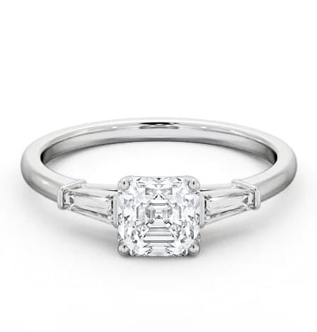Asscher Ring 18K White Gold Solitaire Tapered Baguette Side Stones ENAS29S_WG_THUMB1