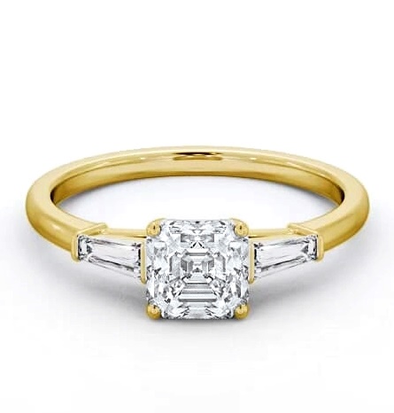Asscher Ring 18K Yellow Gold Solitaire Tapered Baguette Side Stones ENAS29S_YG_THUMB1