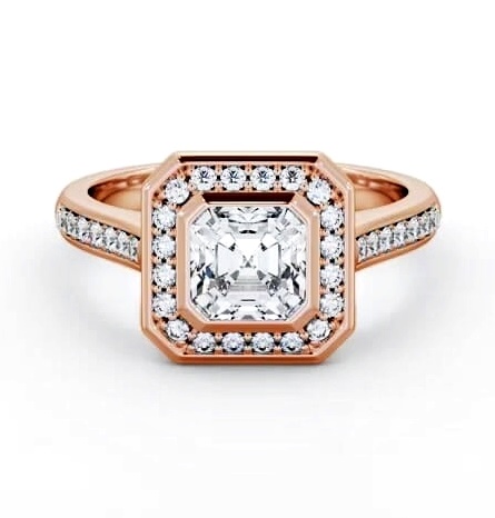 Halo Asscher Diamond Flush Setting Engagement Ring 18K Rose Gold ENAS30_RG_THUMB1