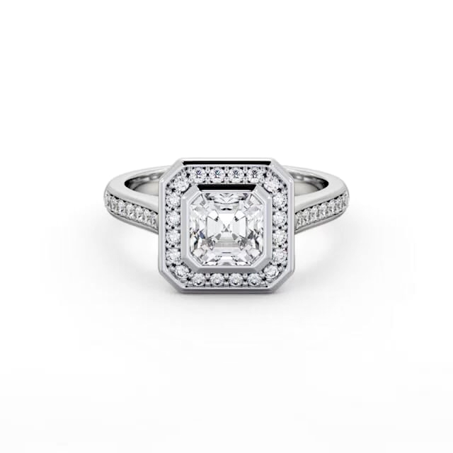 Halo Asscher Diamond Engagement Ring Palladium - Kamila ENAS30_WG_HAND