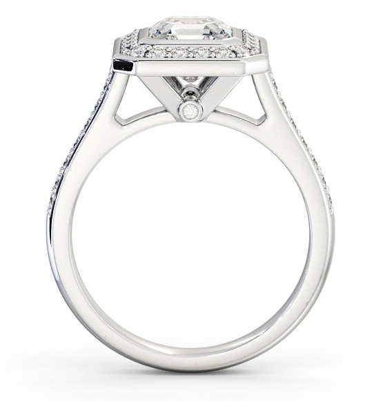Halo Asscher Diamond Flush Setting Engagement Ring 9K White Gold ENAS30_WG_THUMB1 