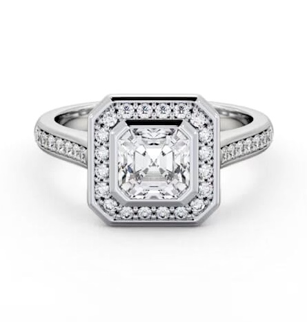 Halo Asscher Diamond Flush Setting Engagement Ring 9K White Gold ENAS30_WG_THUMB1