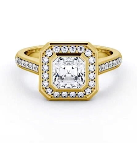 Halo Asscher Diamond Flush Setting Engagement Ring 9K Yellow Gold ENAS30_YG_THUMB1