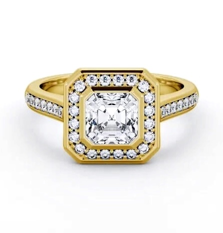 Halo Asscher Diamond Flush Setting Engagement Ring 18K Yellow Gold ENAS30_YG_THUMB2 