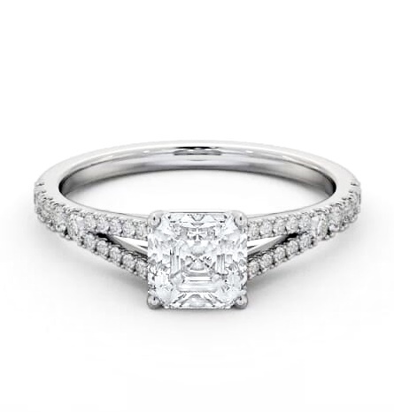 Asscher Diamond Split Band Engagement Ring 18K White Gold Solitaire ENAS30S_WG_THUMB2 