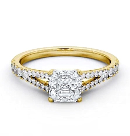 Asscher Diamond Split Band Engagement Ring 18K Yellow Gold Solitaire ENAS30S_YG_THUMB1