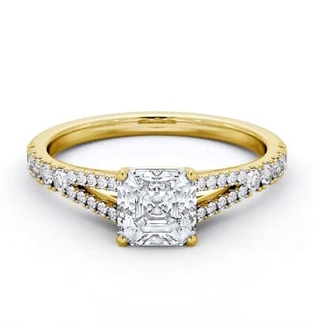 Asscher Diamond Split Band Engagement Ring 18K Yellow Gold Solitaire ENAS30S_YG_THUMB2 