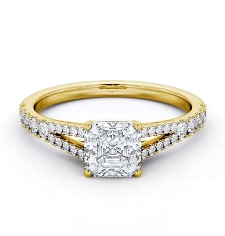 Asscher Diamond Split Band Engagement Ring 18K Yellow Gold Solitaire ENAS30S_YG_THUMB2 