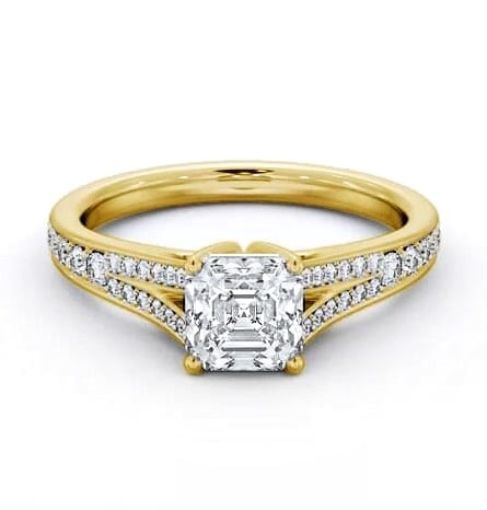 Asscher Diamond Split Channel Ring 18K Yellow Gold Solitaire ENAS31S_YG_THUMB1