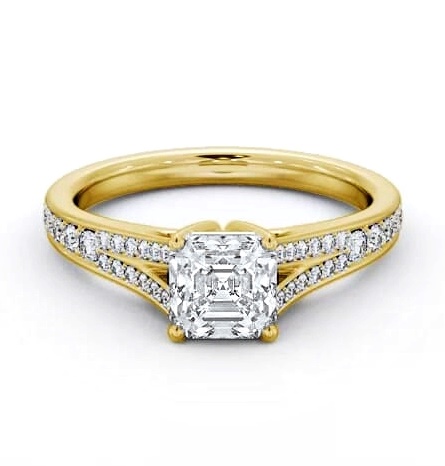 Asscher Diamond Split Channel Ring 18K Yellow Gold Solitaire ENAS31S_YG_THUMB2 