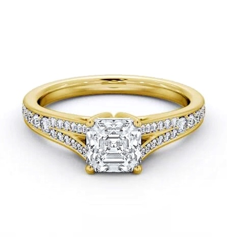 Asscher Diamond Split Channel Ring 18K Yellow Gold Solitaire ENAS31S_YG_THUMB2 