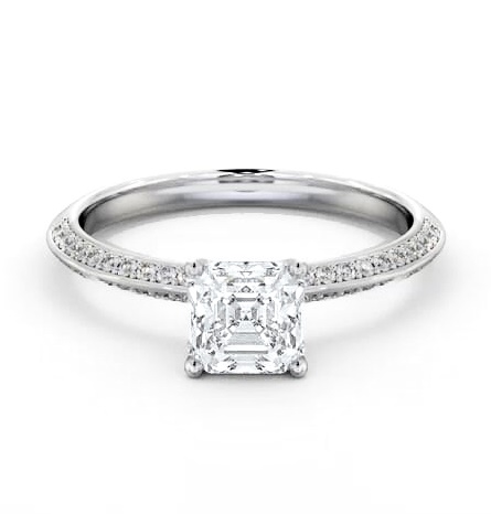 Asscher Diamond Knife Edge Engagement Ring 18K White Gold Solitaire ENAS32S_WG_THUMB2 