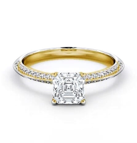 Asscher Diamond Knife Edge Engagement Ring 18K Yellow Gold Solitaire ENAS32S_YG_THUMB1