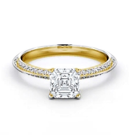 Asscher Diamond Knife Edge Engagement Ring 18K Yellow Gold Solitaire ENAS32S_YG_THUMB2 