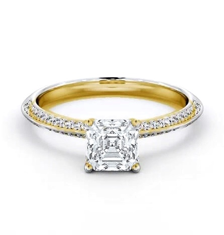 Asscher Diamond Knife Edge Engagement Ring 18K Yellow Gold Solitaire ENAS32S_YG_THUMB2 