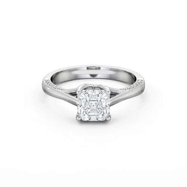 Asscher Diamond Engagement Ring Palladium Solitaire With Side Stones - Reese ENAS34_WG_HAND