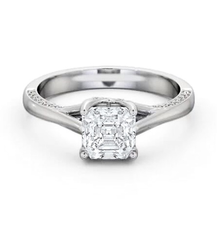 Asscher Diamond Vintage Style Engagement Ring Platinum Solitaire ENAS34_WG_THUMB1