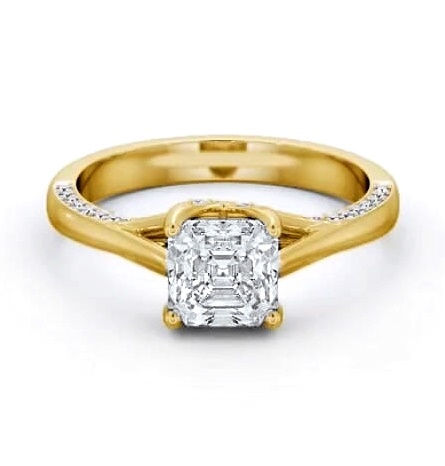 Asscher Diamond Vintage Style Engagement Ring 9K Yellow Gold Solitaire ENAS34_YG_THUMB1