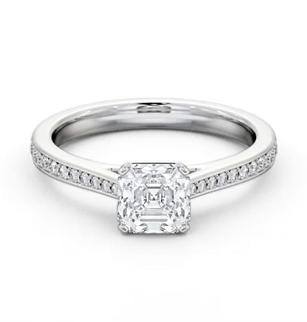 Asscher Diamond 4 Prong Engagement Ring 9K White Gold Solitaire ENAS34S_WG_THUMB1