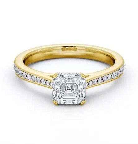 Asscher Diamond 4 Prong Engagement Ring 18K Yellow Gold Solitaire ENAS34S_YG_THUMB2 