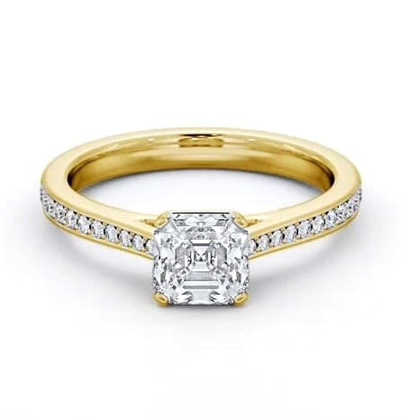 Asscher Diamond 4 Prong Engagement Ring 18K Yellow Gold Solitaire ENAS34S_YG_THUMB1