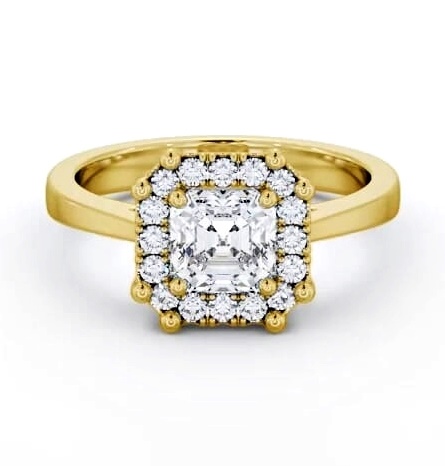 Halo Asscher Diamond Cluster Engagement Ring 9K Yellow Gold ENAS35_YG_THUMB1