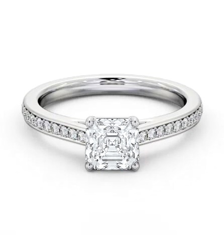 Asscher Diamond 4 Prong Engagement Ring 18K White Gold Solitaire ENAS36S_WG_THUMB1