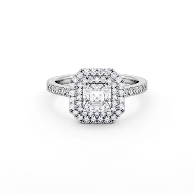 Halo Asscher Diamond Engagement Ring Palladium - Lennix ENAS37_WG_HAND