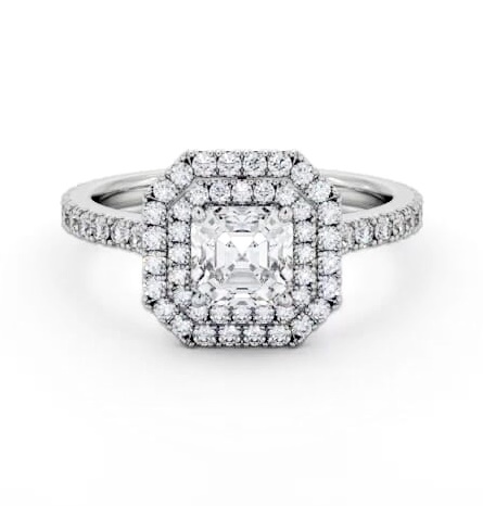 Double Halo Asscher Diamond Engagement Ring 18K White Gold ENAS37_WG_THUMB1