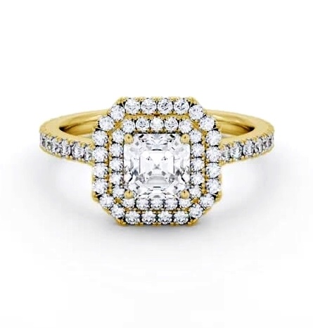 Double Halo Asscher Diamond Engagement Ring 18K Yellow Gold ENAS37_YG_THUMB1