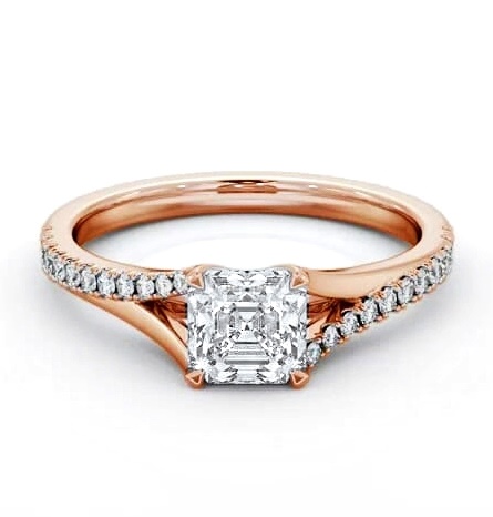 Asscher Ring 9K Rose Gold Solitaire with Offset Side Stones ENAS37S_RG_THUMB1