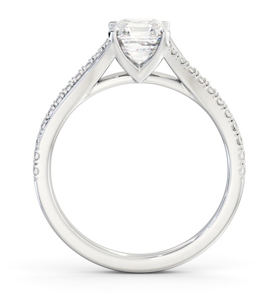 Asscher Ring 18K White Gold Solitaire with Offset Side Stones ENAS37S_WG_THUMB1 