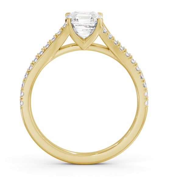 Asscher Ring 18K Yellow Gold Solitaire with Offset Side Stones ENAS37S_YG_THUMB1 