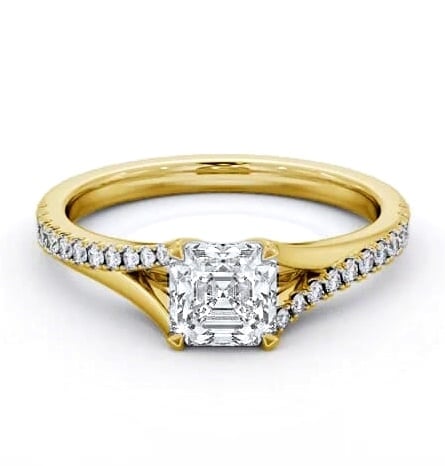Asscher Ring 9K Yellow Gold Solitaire with Offset Side Stones ENAS37S_YG_THUMB1