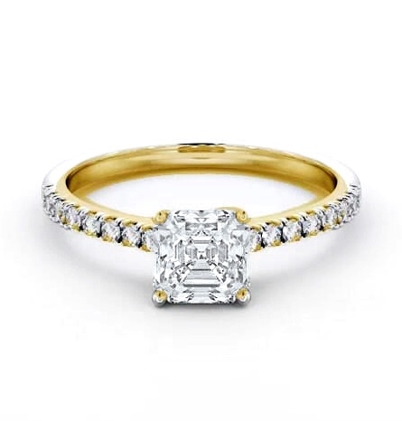 Asscher Diamond Trellis Style Ring 18K Yellow Gold Solitaire ENAS38S_YG_THUMB2 