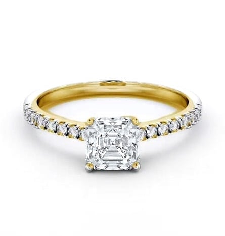 Asscher Diamond Trellis Style Ring 18K Yellow Gold Solitaire ENAS38S_YG_THUMB1