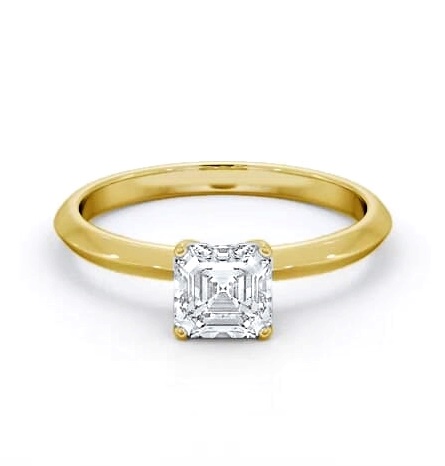 Asscher Diamond Knife Edge Band Ring 18K Yellow Gold Solitaire ENAS39_YG_THUMB1