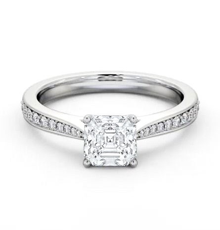 Asscher Diamond Tapered Band Engagement Ring 18K White Gold Solitaire ENAS39S_WG_THUMB1