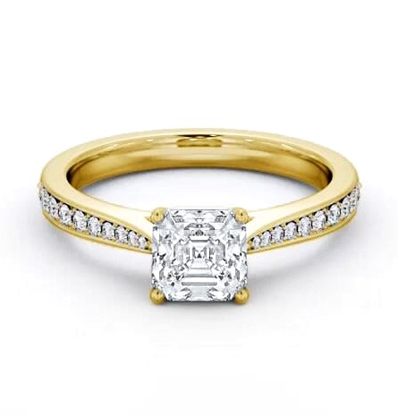 Asscher Diamond Tapered Band Engagement Ring 18K Yellow Gold Solitaire ENAS39S_YG_THUMB1