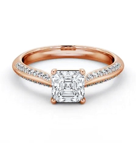 Asscher Diamond Knife Edge Band Ring 18K Rose Gold Solitaire ENAS41S_RG_THUMB1