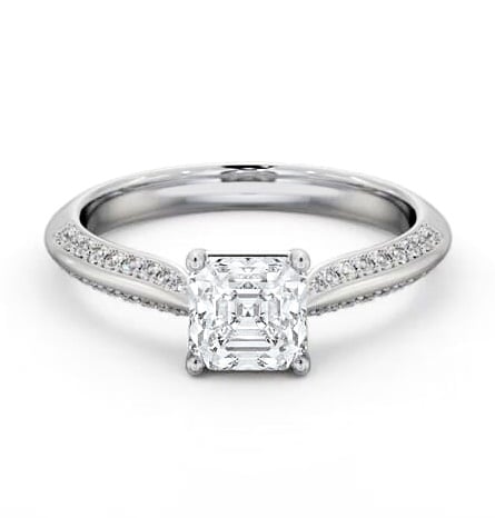 Asscher Diamond Knife Edge Band Engagement Ring Platinum Solitaire ENAS41S_WG_THUMB1