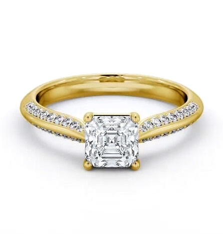Asscher Diamond Knife Edge Band Ring 18K Yellow Gold Solitaire ENAS41S_YG_THUMB2 