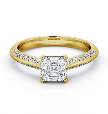 Asscher Diamond Knife Edge Band Ring 18K Yellow Gold Solitaire ENAS41S_YG_THUMB1