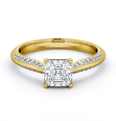 Asscher Diamond Knife Edge Band Ring 18K Yellow Gold Solitaire ENAS41S_YG_THUMB2 
