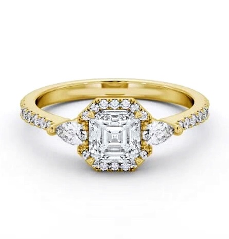 Halo Asscher with Pear Diamond Engagement Ring 18K Yellow Gold ENAS47_YG_THUMB2 