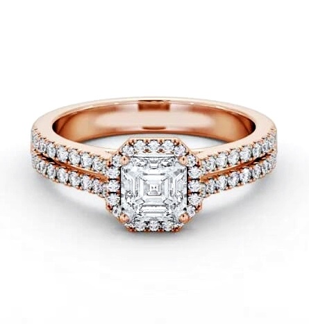 Halo Asscher Diamond Split Band Engagement Ring 9K Rose Gold ENAS48_RG_THUMB1