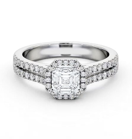 Halo Asscher Diamond Split Band Engagement Ring 18K White Gold ENAS48_WG_THUMB1