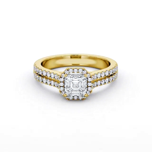 Halo Asscher Diamond Engagement Ring 18K Yellow Gold - Elora ENAS48_YG_HAND