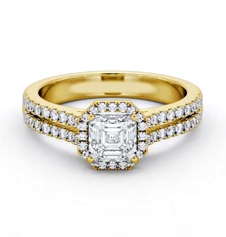 Halo Asscher Diamond Split Band Engagement Ring 18K Yellow Gold ENAS48_YG_THUMB1