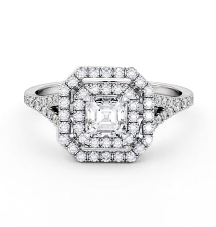 Double Halo Asscher Diamond Engagement Ring 9K White Gold ENAS49_WG_THUMB1
